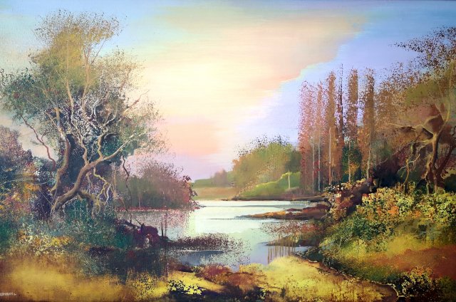 Zombori László Ősz a holtágon 50x75cm olajfestmény 145000 ft