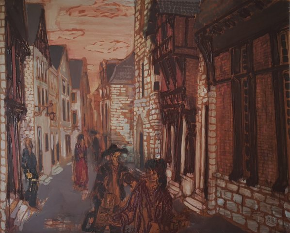 Tenk László utcai jelent Chinon városa Mérete 80x100cm olajfestmény 780000ft