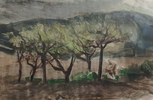 Kokas Ignác Fák között 24x36cm akvarell 185000ft 
