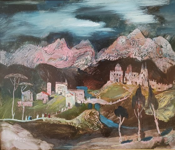 Molnár c Pál Utazás Itáliában 50x60cm Olajfestmény elkelt