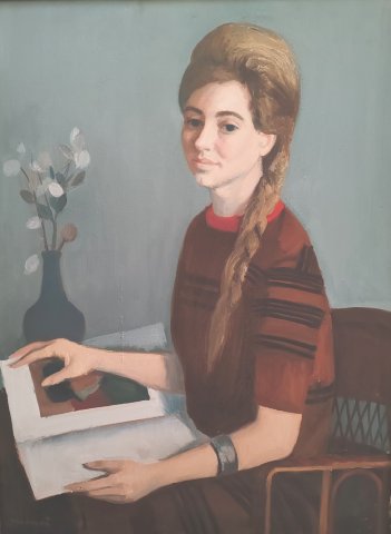 Mácsai István Hölgy Művészalbummal 80x60cm olaj vászon eladva