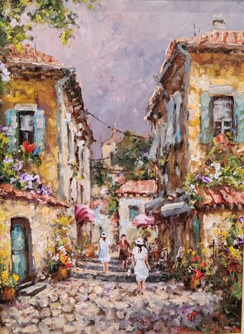 Bóna Jenő Mediterrán város 40x30cm 148000ft
