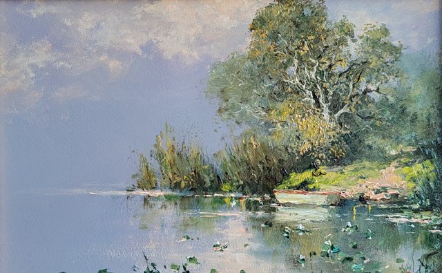 Bóna Jenő Vízparti táj 20x30cm 75000Ft