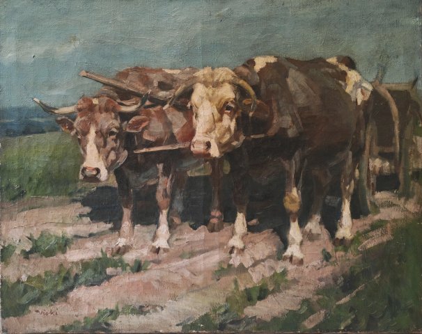Viski János Ökrösfogat 70x100cm olajfestmény 380000ft