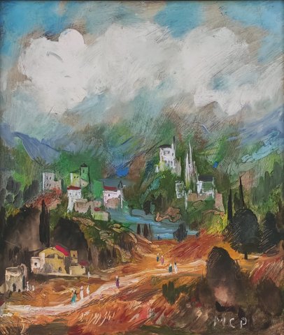 Molnár C Pál Fantasztikus táj az Abbruzzikban 41.5x35.5cm Olajfestmény 980000 ft