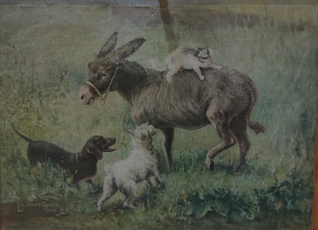 Lindner Gyula Csacsi és a többiek Olajfestmény 40x56cm 165000ft