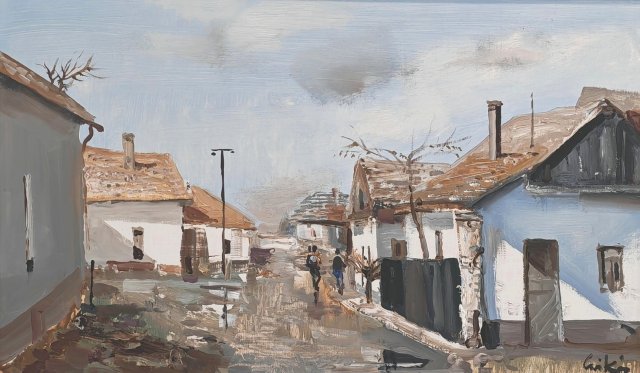 Csikós András Napos utca 30x50cm olajfestmény 190000ft