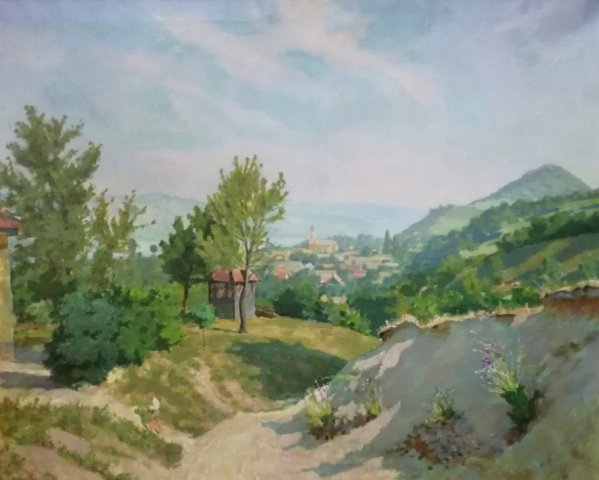 Vidovszky Béla Táj Visegráddal és Dunával olaj vászon 70x100cm 650000Ft